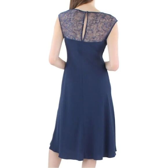 LAUREN RALPH LAUREN Navy Sleeveless Round Neck Cocktail Fit Flare Dress 10 New - Picture 5 of 15
